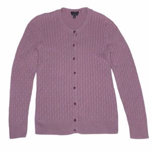 NWOT- Talbots Lavender Pima Cotton Button Cable Knit Cardigan M